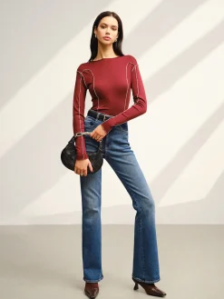 COMMENSE Contrast Piping Skinny T-Shirt* Tops