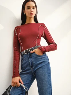 COMMENSE Contrast Piping Skinny T-Shirt* Tops