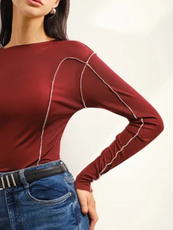 COMMENSE Contrast Piping Skinny T-Shirt* Tops