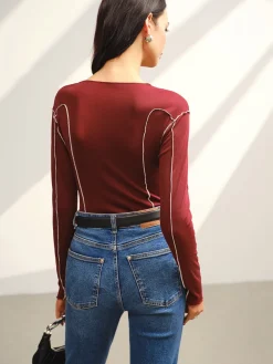 COMMENSE Contrast Piping Skinny T-Shirt* Tops