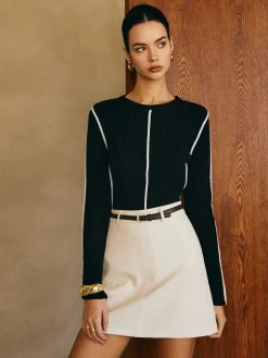 COMMENSE Contrast Piping Slim Knit Top* Sweater Tops|Sweaters & Cardigans