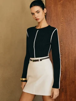 COMMENSE Contrast Piping Slim Knit Top* Sweater Tops|Sweaters & Cardigans