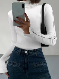 COMMENSE Contrast Piping Turtleneck Sweater* Sweater Tops|Sweaters & Cardigans