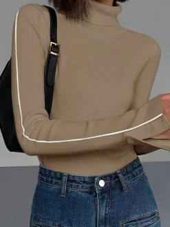 COMMENSE Contrast Piping Turtleneck Sweater* Sweater Tops|Sweaters & Cardigans
