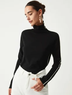 COMMENSE Contrast Piping Turtleneck Long Sleeve Top* Tank Tops & Camis|Tops