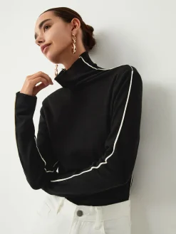 COMMENSE Contrast Piping Turtleneck Long Sleeve Top* Tank Tops & Camis|Tops