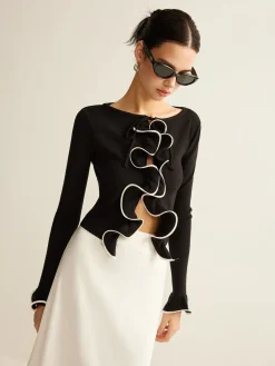 COMMENSE Contrast Ruffle Skinny Cardigan* Cardigans|Sweaters & Cardigans