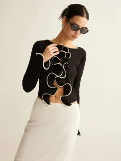 COMMENSE Contrast Ruffle Skinny Cardigan* Cardigans|Sweaters & Cardigans