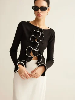 COMMENSE Contrast Ruffle Skinny Cardigan* Cardigans|Sweaters & Cardigans