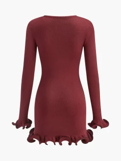 COMMENSE Contrast Ruffle Slim Dress* Casual Dresses|Work Dresses