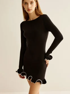 COMMENSE Contrast Ruffle Slim Dress* Casual Dresses|Work Dresses