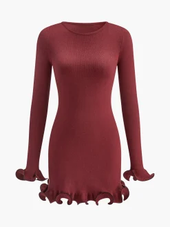 COMMENSE Contrast Ruffle Slim Dress* Casual Dresses|Work Dresses