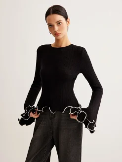 COMMENSE Contrast Ruffle Sweater* Sweater Tops|Sweaters & Cardigans