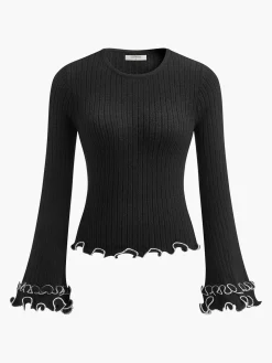 COMMENSE Contrast Ruffle Sweater* Sweater Tops|Sweaters & Cardigans