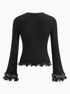 COMMENSE Contrast Ruffle Sweater* Sweater Tops|Sweaters & Cardigans