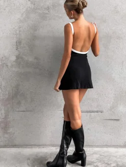 COMMENSE Contrast Trim Backless Short Dress* White Dresses|Casual Dresses
