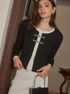 COMMENSE Contrast Trim Beaded Knit Top* Sweater Tops|Sweaters & Cardigans
