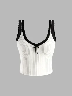 COMMENSE Contrast Trim Bow Crop Sweater Vest* Sweater Vests|Sweaters & Cardigans