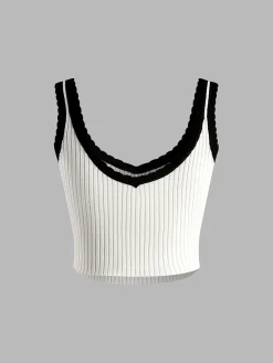 COMMENSE Contrast Trim Bow Crop Sweater Vest* Sweater Vests|Sweaters & Cardigans