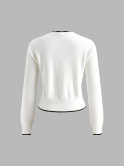 COMMENSE Contrast Trim Bow Decor Knit Outwear* Sweater Tops|Outerwear