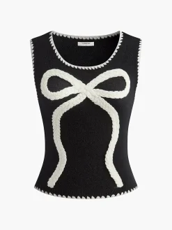COMMENSE Contrast Trim Bow Sweater Vest* Sweater Vests|Sweaters & Cardigans