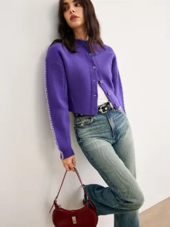 COMMENSE Contrast Trim Breasted Crop Cardigan* Cardigans|Sweaters & Cardigans