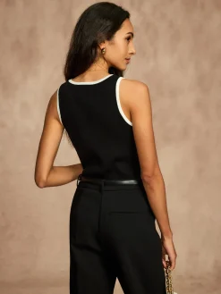 COMMENSE Contrast Trim Breasted Sweater Vest* Sweater Vests|Sweaters & Cardigans