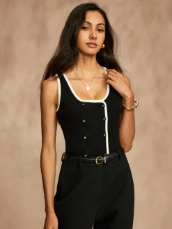 COMMENSE Contrast Trim Breasted Sweater Vest* Sweater Vests|Sweaters & Cardigans