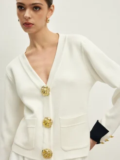COMMENSE Contrast Trim Button Jersey Cardigan* Cardigans|Sweaters & Cardigans