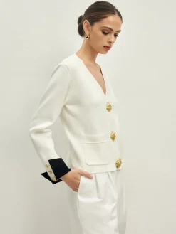 COMMENSE Contrast Trim Button Jersey Cardigan* Cardigans|Sweaters & Cardigans