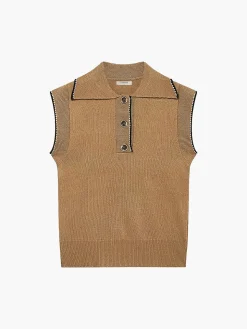 COMMENSE Contrast Trim Button Lapel Sweater Vest* Knitwear|Vests