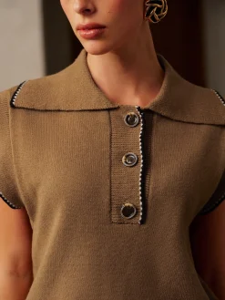 COMMENSE Contrast Trim Button Lapel Sweater Vest* Knitwear|Vests