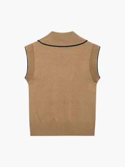 COMMENSE Contrast Trim Button Lapel Sweater Vest* Knitwear|Vests