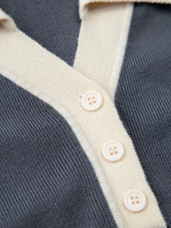 COMMENSE Contrast Trim Button Up Ribbed Shirt* Sweater Tops|Sweaters & Cardigans