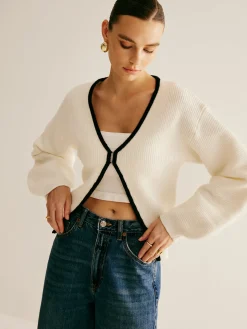 COMMENSE Contrast Trim Clasp Knit Outwear* Sweater Tops|Outerwear
