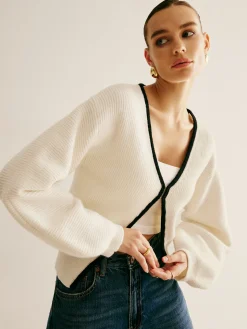 COMMENSE Contrast Trim Clasp Knit Outwear* Sweater Tops|Outerwear