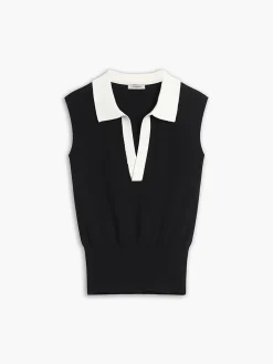 COMMENSE Contrast Trim Collar V-neck Knit Sweater Vest* Sweater Vests|Sweaters & Cardigans