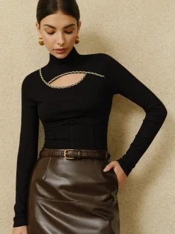 COMMENSE Contrast Trim Cutout Piping Top* T-shirts|Tops