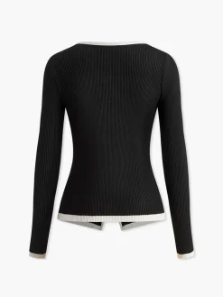 COMMENSE Contrast Trim Double-Zipper Knit Top* Sweater Tops|Sweaters & Cardigans