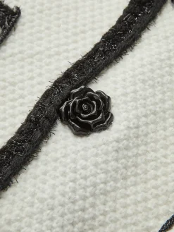 COMMENSE Contrast Trim Flower Decor Cardigan* Cardigans|Sweaters & Cardigans