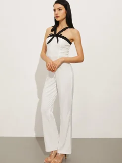 COMMENSE Contrast Trim Halter Bow Jumpsuit* White Dresses|Jumpsuits & Rompers