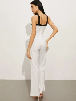 COMMENSE Contrast Trim Halter Bow Jumpsuit* White Dresses|Jumpsuits & Rompers