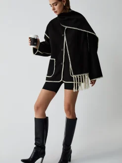 COMMENSE Contrast Trim Jacket With Matching Scarf* Outerwear|Jackets
