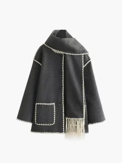 COMMENSE Contrast Trim Jacket With Matching Scarf* Outerwear|Jackets