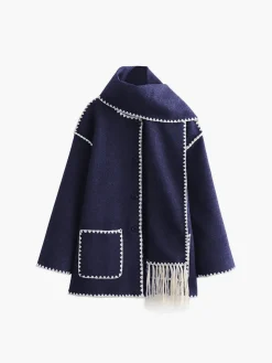 COMMENSE Contrast Trim Jacket With Matching Scarf* Outerwear|Jackets