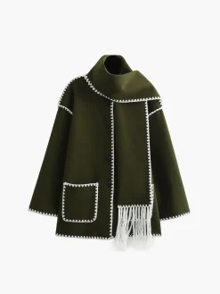 COMMENSE Contrast Trim Jacket With Matching Scarf* Outerwear|Jackets