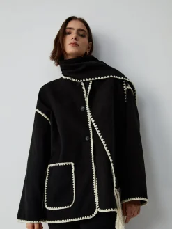 COMMENSE Contrast Trim Jacket With Matching Scarf* Outerwear|Jackets