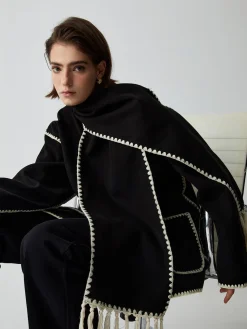 COMMENSE Contrast Trim Jacket With Matching Scarf* Outerwear|Jackets