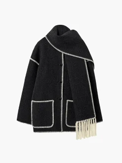 COMMENSE Contrast Trim Jacket With Matching Scarf* Outerwear|Jackets