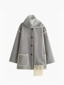 COMMENSE Contrast Trim Jacket With Matching Scarf* Outerwear|Jackets